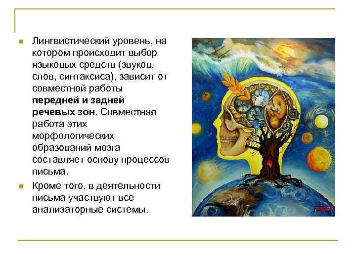 n n Лингвистический уровень, на котором происходит выбор языковых средств (звуков, слов, синтаксиса), зависит