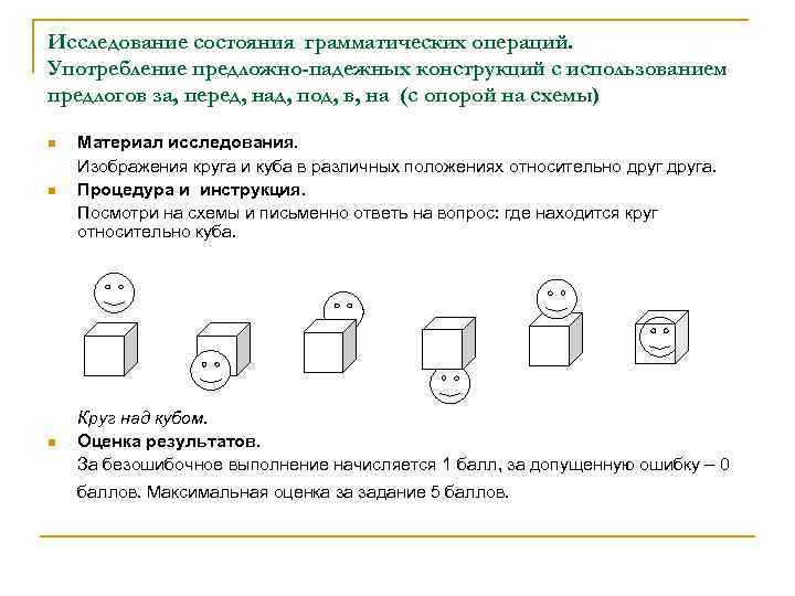 Исследование состояния грамматических операций. Употребление предложно-падежных конструкций с использованием предлогов за, перед, над, под,