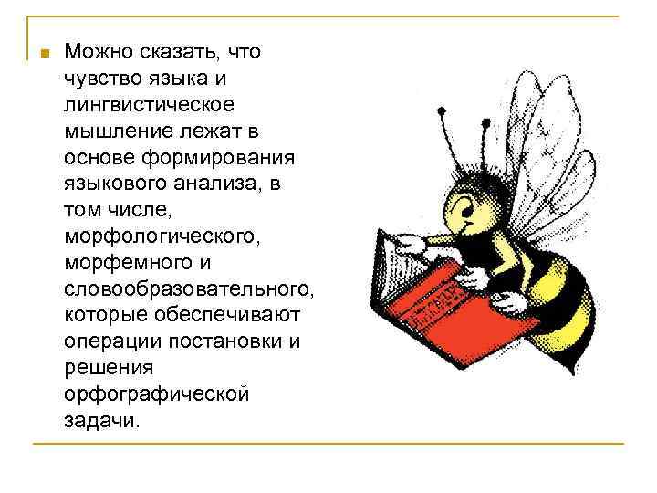 n Можно сказать, что чувство языка и лингвистическое мышление лежат в основе формирования языкового
