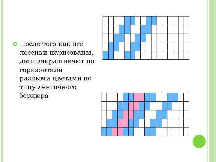  После того как все лесенки нарисованы, дети закрашивают по горизонтали разными цветами по