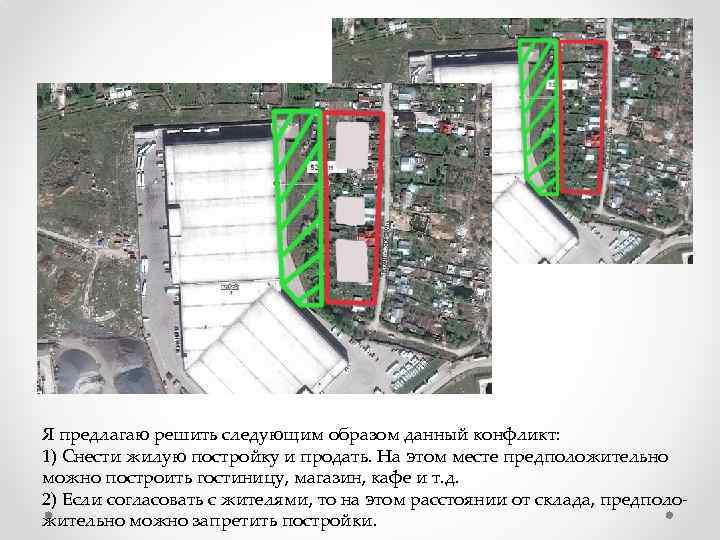 Я предлагаю решить следующим образом данный конфликт: 1) Снести жилую постройку и продать. На