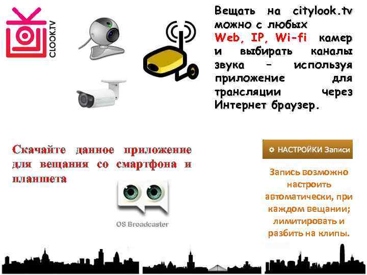 Вещать на citylook. tv можно с любых Web, IP, Wi-fi камер и выбирать каналы