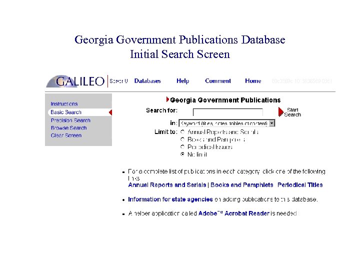 Georgia Government Publications Database Initial Search Screen 