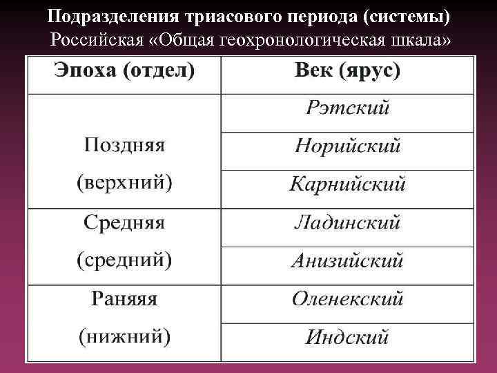 Подразделения триасового периода (системы) Российская «Общая геохронологическая шкала» 
