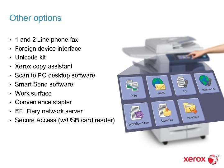 Other options • • • 1 and 2 Line phone fax Foreign device interface