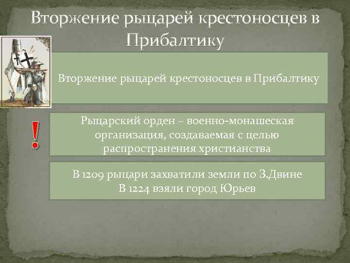 Вторжение рыцарей крестоносцев в Прибалтику ! Рыцарский орден – военно-монашеская организация, создаваемая с целью