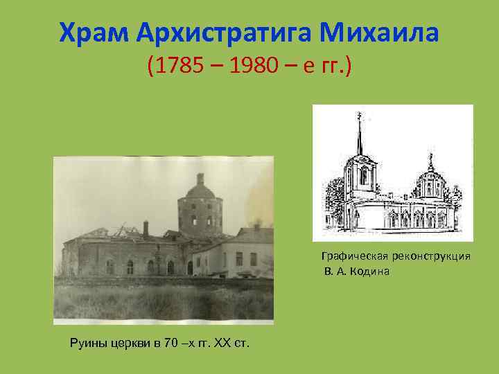 Храм Архистратига Михаила (1785 – 1980 – е гг. ) Графическая реконструкция В. А.