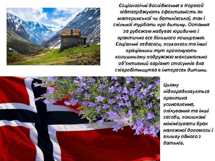 Соціологічні дослідження в Норвегії підтверджують ефективність як материнської чи батьківської, так і спільної турботи