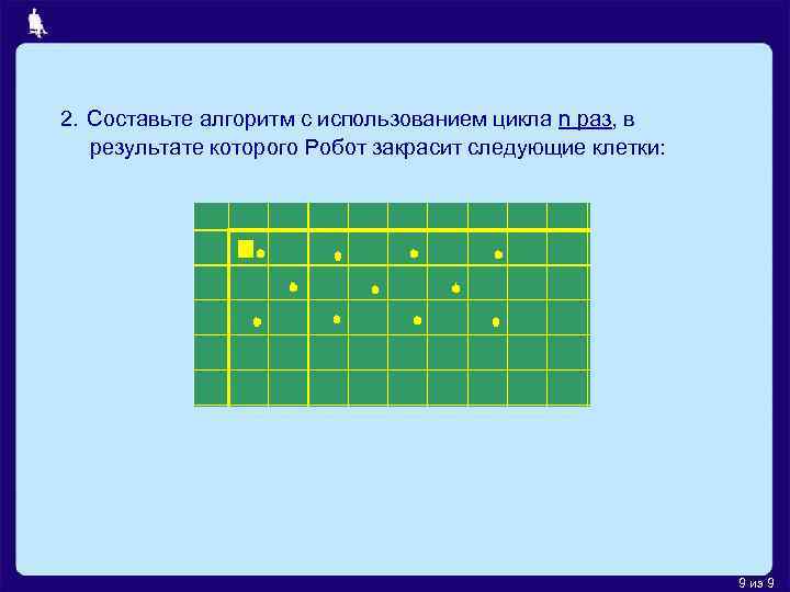 2. Составьте алгоритм с использованием цикла n раз, в результате которого Робот закрасит следующие