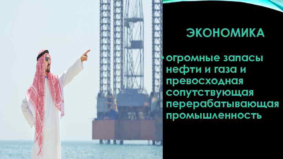 ЭКОНОМИКА • огромные запасы нефти и газа и превосходная сопутствующая перерабатывающая промышленность 