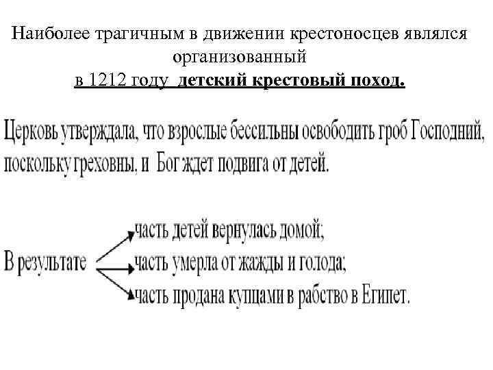 Наиболее трагичным в движении крестоносцев являлся организованный в 1212 году детский крестовый поход. 