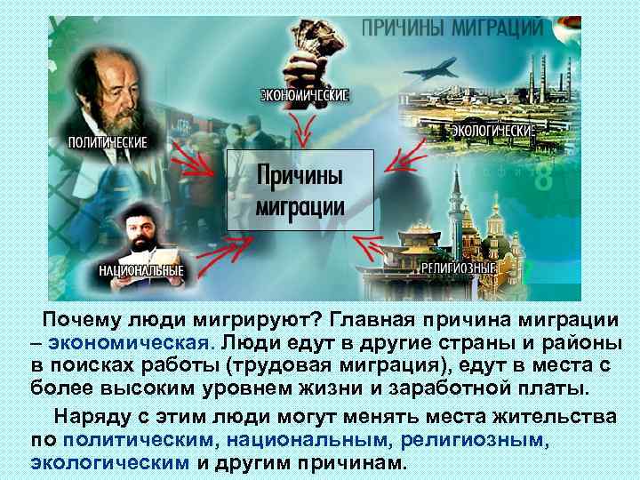 Почему люди мигрируют? Главная причина миграции – экономическая. Люди едут в другие страны и