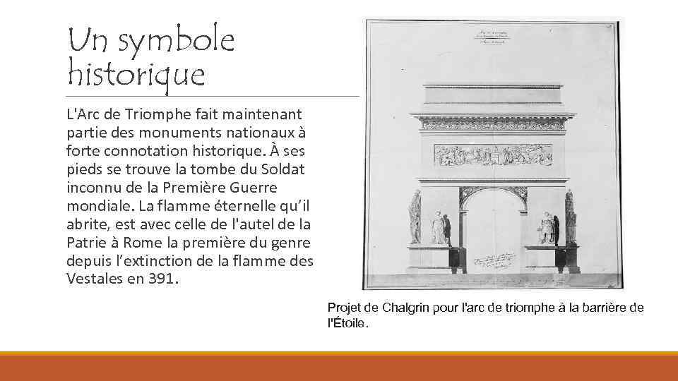 Un symbole historique L'Arc de Triomphe fait maintenant partie des monuments nationaux à forte