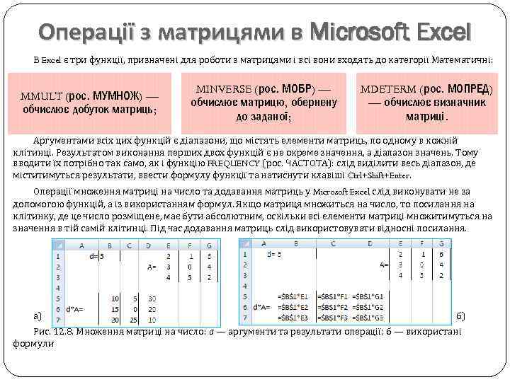 Операції з матрицями в Microsoft Excel В Excel є три функції, призначені для роботи