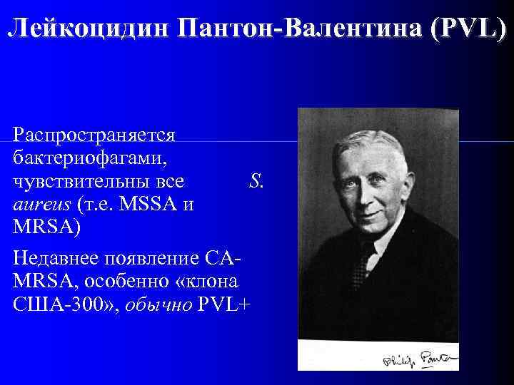 Лейкоцидин Пантон-Валентина (PVL) Распространяется бактериофагами, чувствительны все S. aureus (т. е. MSSA и MRSA)