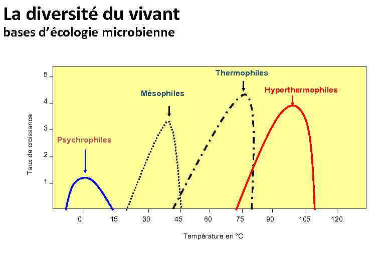 La diversité du vivant bases d’écologie microbienne Thermophiles 5 4 Taux de croissance Hyperthermophiles