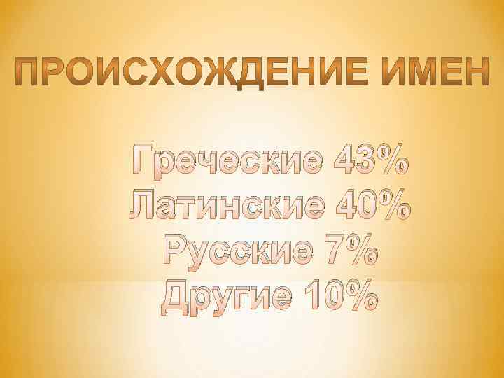 Греческие 43% Латинские 40% Русские 7% Другие 10% 