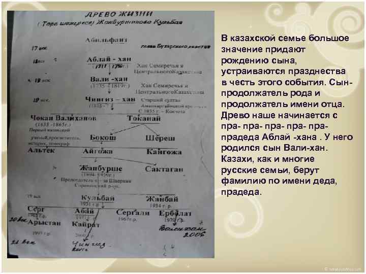 В казахской семье большое значение придают рождению сына, устраиваются празднества в честь этого события.