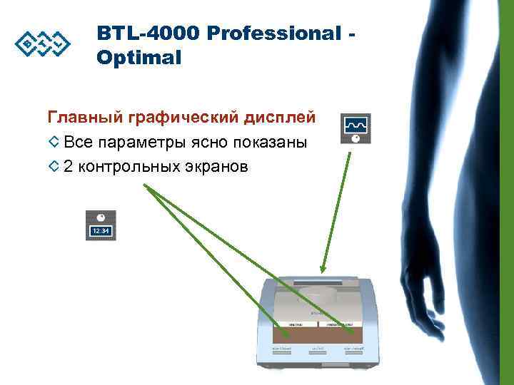 BTL-4000 Professional Optimal Главный графический дисплей Все параметры ясно показаны 2 контрольных экранов 
