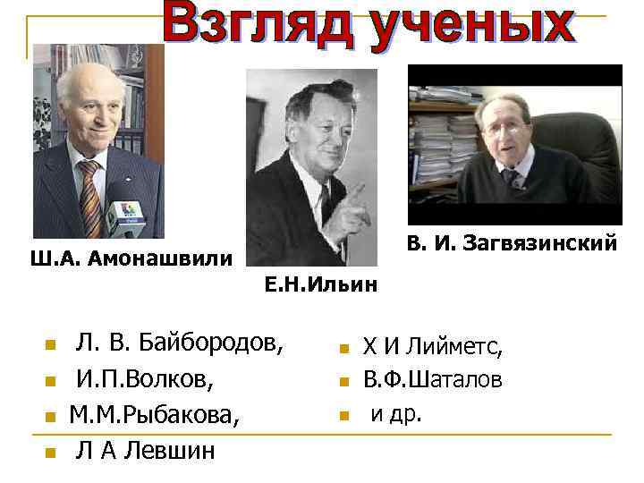 Ш. А. Амонашвили n n В. И. Загвязинский Е. Н. Ильин Л. В. Байбородов,