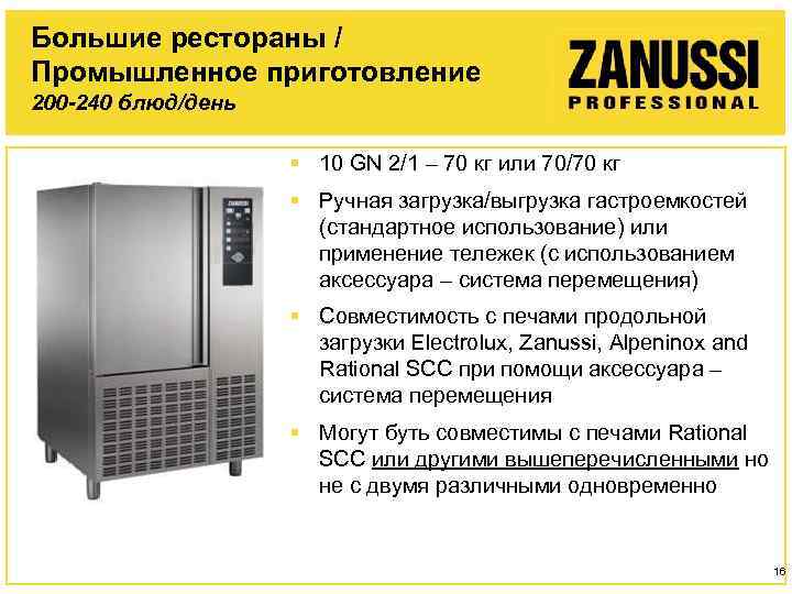 Большие рестораны / Промышленное приготовление 200 -240 блюд/день § 10 GN 2/1 – 70