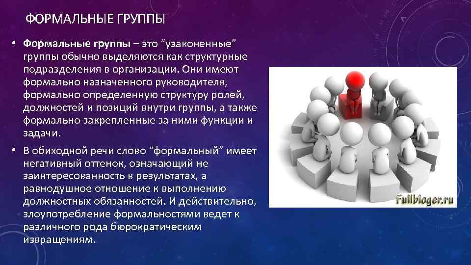 ФОРМАЛЬНЫЕ ГРУППЫ • Формальные группы – это “узаконенные” группы обычно выделяются как структурные подразделения