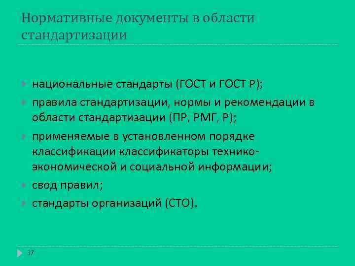 Нормативные документы в области стандартизации национальные стандарты (ГОСТ и ГОСТ Р); правила стандартизации, нормы
