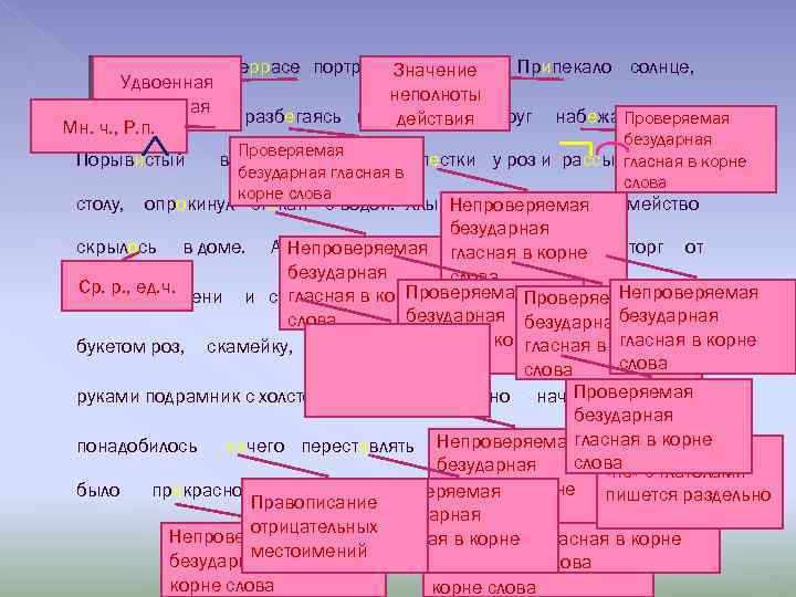 Я писал на террасе портрет моей семьи. Припекало солнце, Значение Удвоенная неполноты согласная яркими