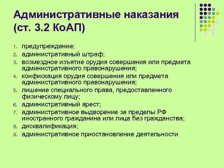 Административные наказания (ст. 3. 2 Ко. АП) 1. 2. 3. 4. 5. 6. 7.