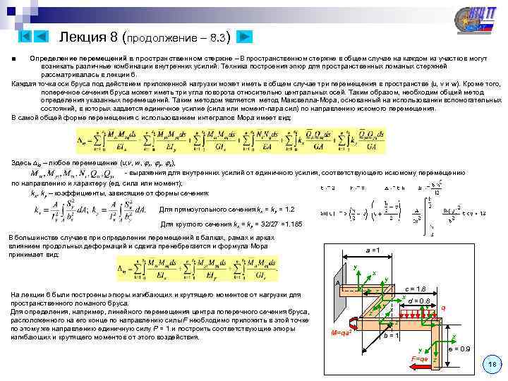 Лекция 8 (продолжение – 8. 3) Определение перемещений в пространственном стержне – В пространственном