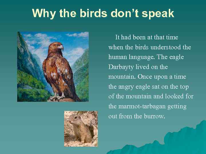 Why the birds don’t speak It had been at that time when the birds