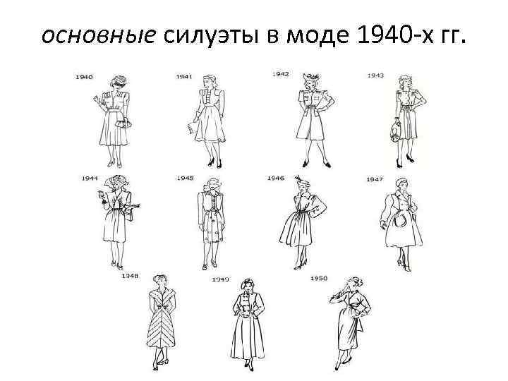 основные силуэты в моде 1940 -х гг. 