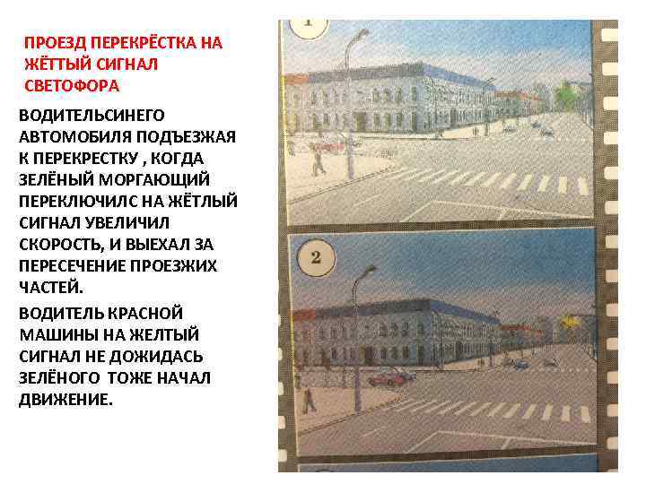 ПРОЕЗД ПЕРЕКРЁСТКА НА ЖЁТТЫЙ СИГНАЛ СВЕТОФОРА ВОДИТЕЛЬСИНЕГО АВТОМОБИЛЯ ПОДЪЕЗЖАЯ К ПЕРЕКРЕСТКУ , КОГДА ЗЕЛЁНЫЙ