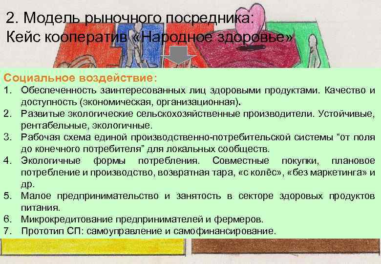 2. Модель рыночного посредника: Кейс кооператив «Народное здоровье» Социальное воздействие: 1. Обеспеченность заинтересованных лиц