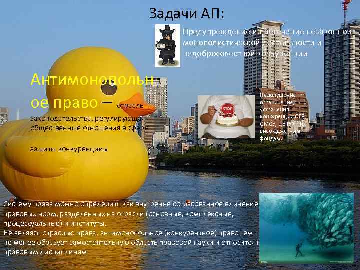 Задачи АП: Предупреждение и пресечение незаконной монополистической деятельности и недобросовестной конкуренции Антимонопольн ое право