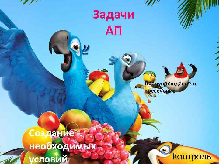 Задачи АП Предупреждение и пресечение Создание необходимых условий Контроль 