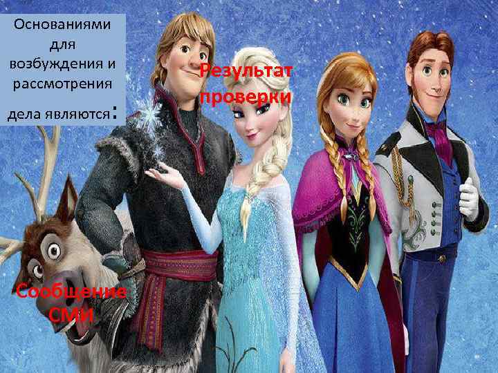 Основаниями для возбуждения и рассмотрения дела являются : Сообщение СМИ Результат проверки 