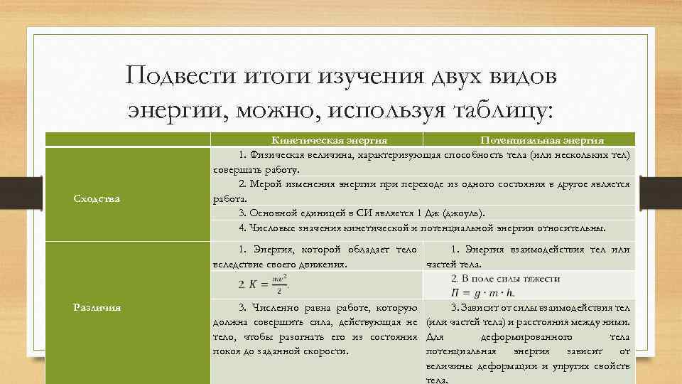 В чем состоит сходство. Сходства и различия кинетической и потенциальной энергии. Потенциальная энергия таблица. Как различать потенциальную и кинетическую энергию. Кинетическая и потенциальная энергия разница.