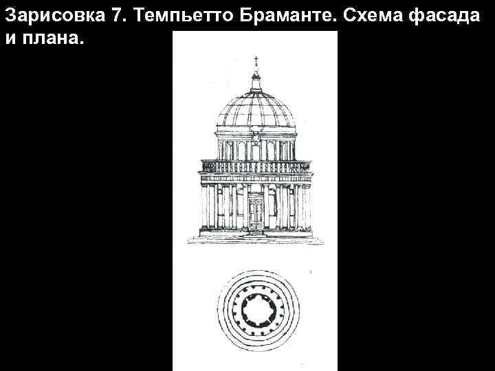 Зарисовка 7. Темпьетто Браманте. Схема фасада и плана. 