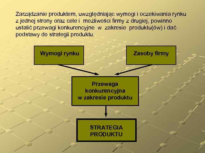 Zarządzanie produktem, uwzględniając wymogi i oczekiwania rynku z jednej strony oraz cele i możliwości