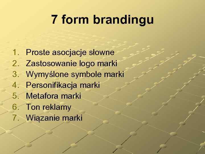 7 form brandingu 1. 2. 3. 4. 5. 6. 7. Proste asocjacje słowne Zastosowanie