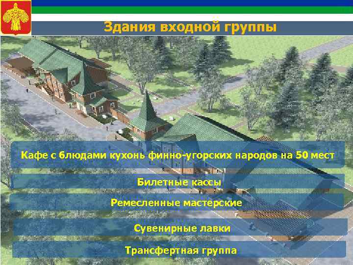 Здания входной группы Кафе с блюдами кухонь финно-угорских народов на 50 мест Билетные кассы