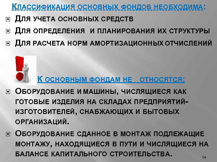КЛАССИФИКАЦИЯ ОСНОВНЫХ ФОНДОВ НЕОБХОДИМА: ДЛЯ УЧЕТА ОСНОВНЫХ СРЕДСТВ ДЛЯ ОПРЕДЕЛЕНИЯ И ПЛАНИРОВАНИЯ ИХ СТРУКТУРЫ