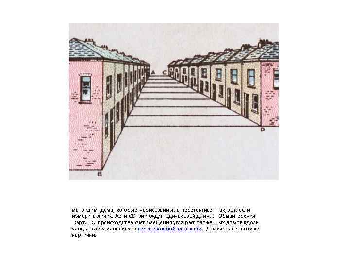 мы видим дома, которые нарисованные в перспективе. Так, вот, если измерить линию AB и