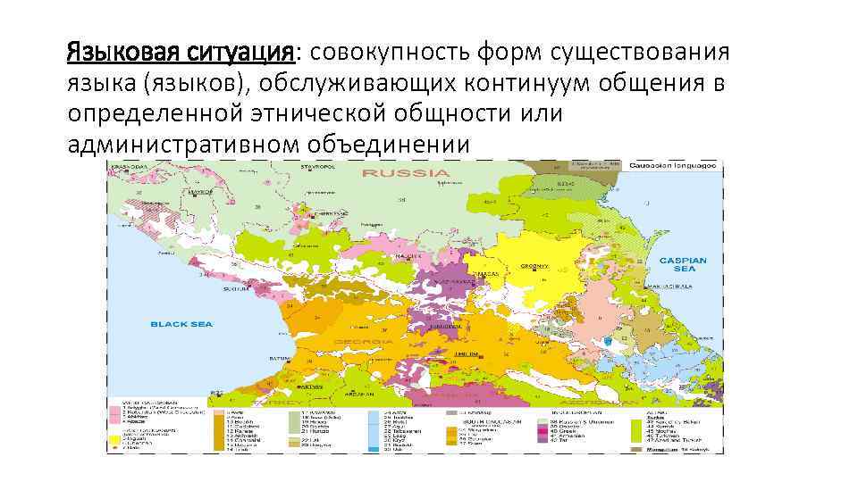 Языковая ситуация: совокупность форм существования языка (языков), обслуживающих континуум общения в определенной этнической общности