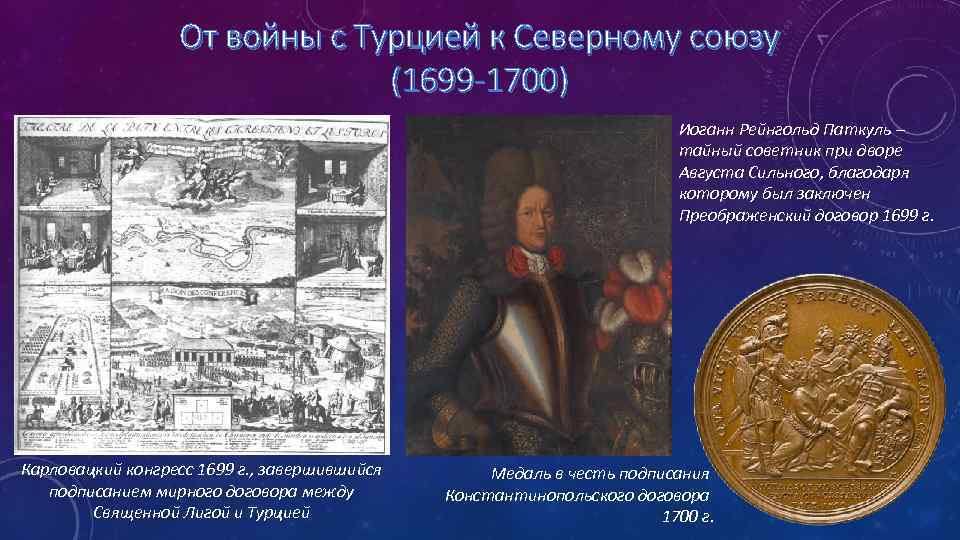 От войны с Турцией к Северному союзу (1699 -1700) Иоганн Рейнгольд Паткуль – тайный