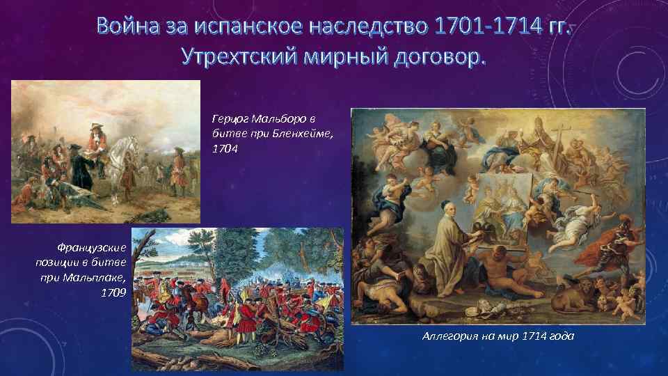 Война за испанское наследство 1701 -1714 гг. Утрехтский мирный договор. Герцог Мальборо в битве