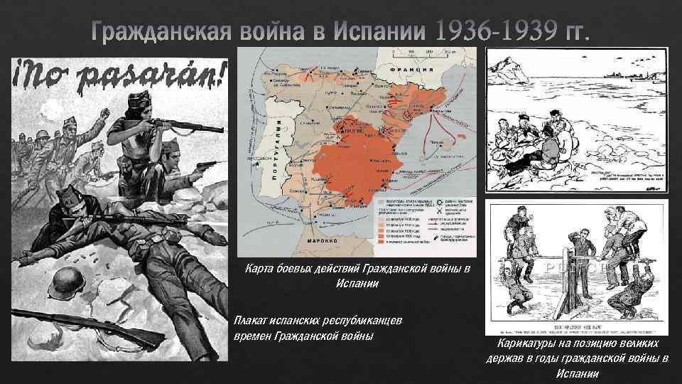 Карта боевых действий Гражданской войны в Испании Плакат испанских республиканцев времен Гражданской войны Карикатуры