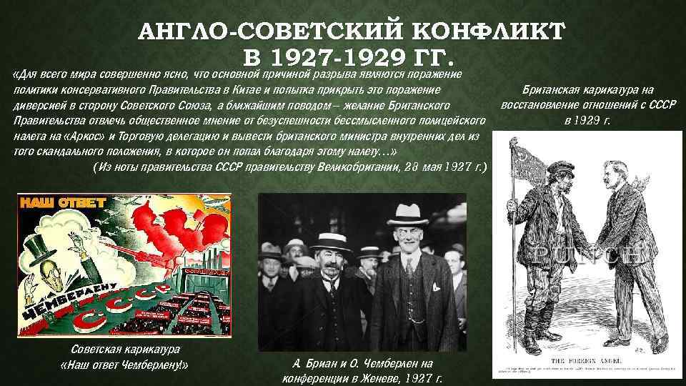 АНГЛО-СОВЕТСКИЙ КОНФЛИКТ В 1927 -1929 ГГ. «Для всего мира совершенно ясно, что основной причиной