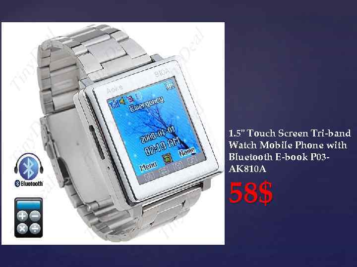 1. 5" Touch Screen Tri-band Watch Mobile Phone with Bluetooth E-book P 03 AK